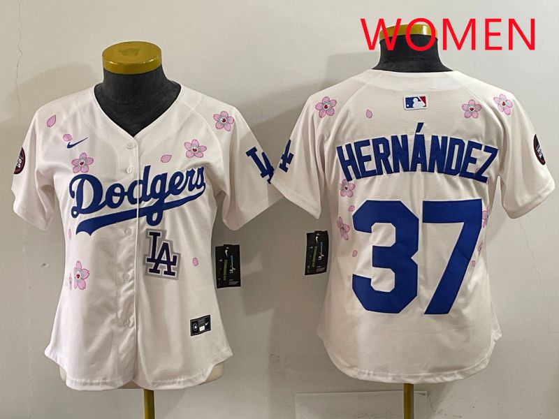 Women Los Angeles Dodgers 37 Hernandez Cream Sakura Edition 2025 Nike MLB Jersey style 39